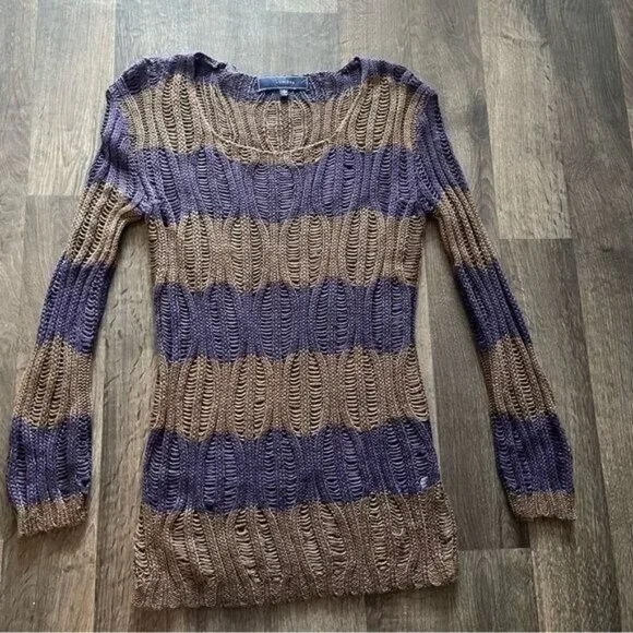 Lumiere Brown and Purple Pull Over Open Knit Sweater Size S - Picture 9 of 10